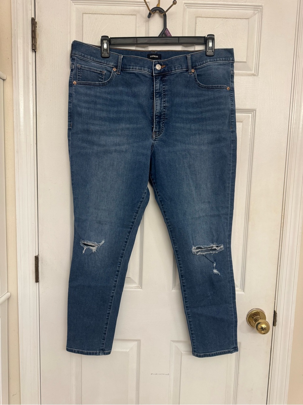 Express High Rise Skinny Distressed Jeans | Size 18R | Medium Wash